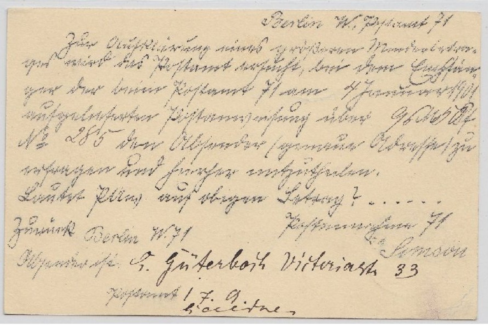 DR - Dienstpostkarte Postamt Berlin W9 N. Stettin 1901 Postanweisung Betreffend - Sonstige & Ohne Zuordnung