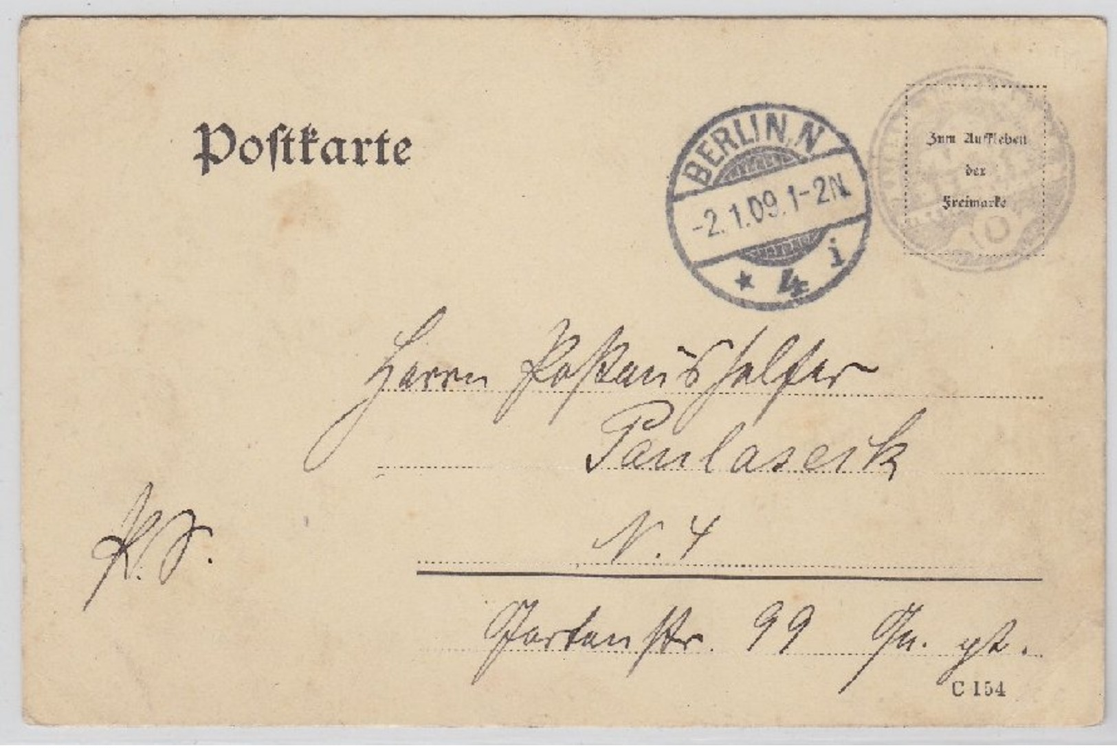 DR - Dienstpostkarte Postamt Berlin N4 1909 Diensteinteilung Packkammer - Altri & Non Classificati