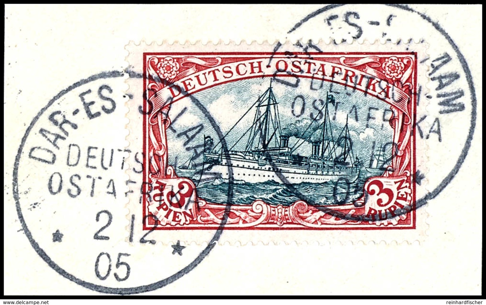 3 Rp. Schiffszeichnung Auf Briefstück, Klar Gest. "DAR-ES-SALAAM 2/12 05", Gepr. R.F.Steuer BPP, Mi. 230,-, Katalog: 21b - Deutsch-Ostafrika