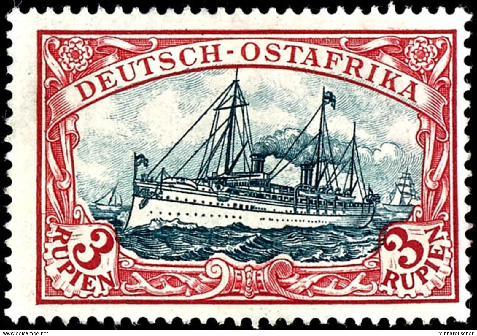 3 Rupien Kaiseryacht Dunkelrot/grünschwarz Mit Mittelstück Der Type I, Ungebraucht Mit Verlaufener Originalgummierung ,d - Deutsch-Ostafrika