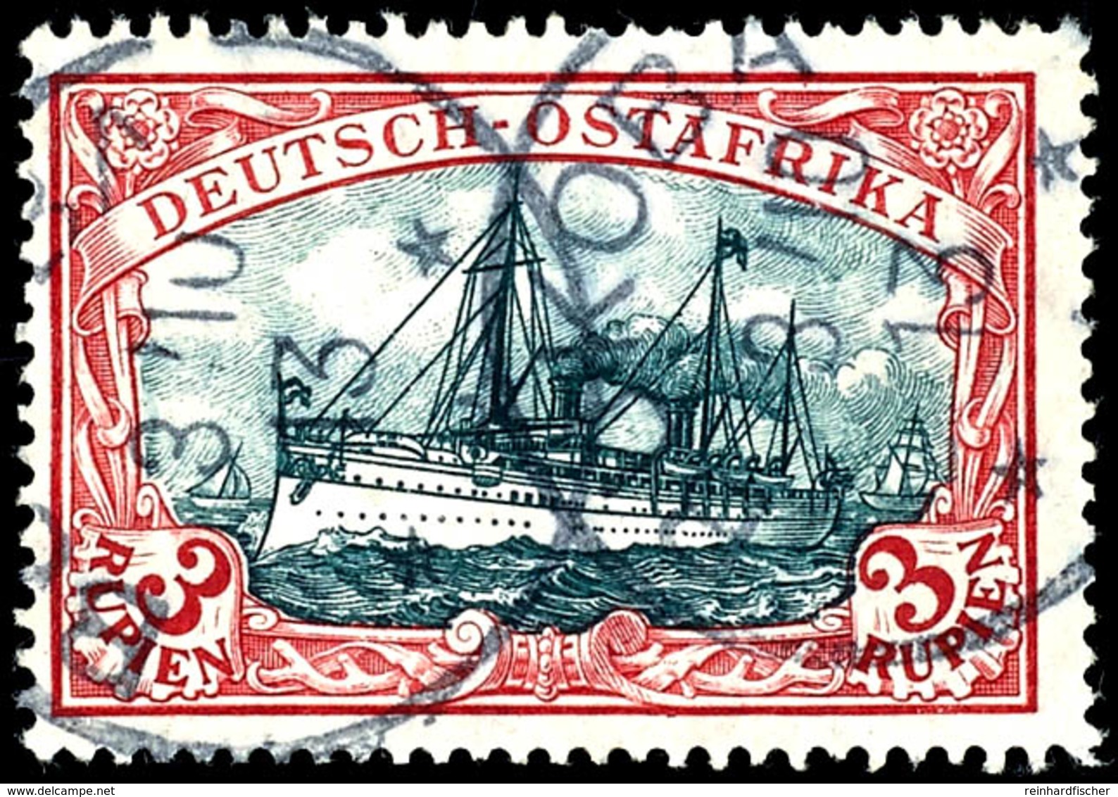 3 Rp. Schiffszeichnung Mit Wz.dunkelrot, Gest. "BUKOBA 3710 13"; Mi. 300,-, Katalog: 39IAb O - Deutsch-Ostafrika