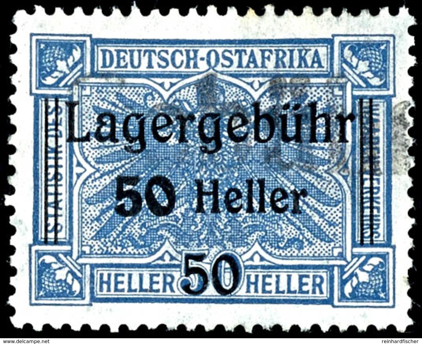 Fiskalmarke, Lagergebühr 50 Heller Auf 50 H., Wz.-Papier, Gebühr Bezahlt-Stpl. ( Senkr. Bug, 1 Z.), Katalog: BAC 4 O - Deutsch-Ostafrika