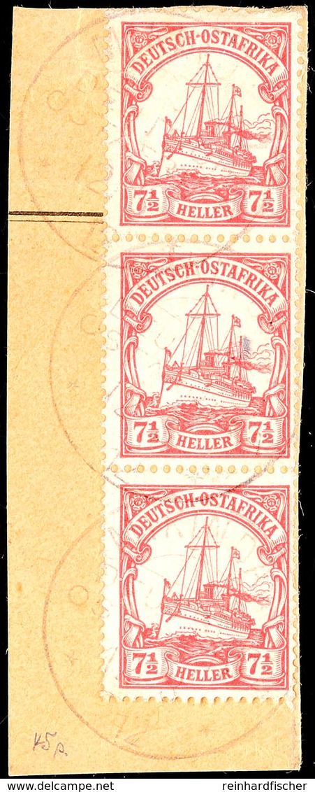 MIKINDANI DOA 12 3 12, Je Einzeln Auf Briefstück Mit 3er-Streifen 7½ Heller Kaiseryacht (obere Marke Bug), Katalog: 32(3 - Deutsch-Ostafrika