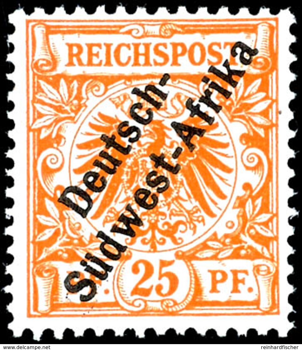 25 Pfg Krone/Adler Dunkelorange Mit Schwarzem Bdr.-Aufdruck "Deutsch-Südwest-Afrika", Tadellos Postfrisch, Unsigniert, K - Deutsch-Südwestafrika