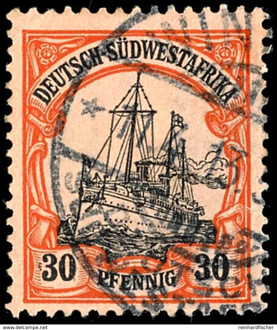 30 Pf. Schiffszeichnung, Plattenfehler "Striche Vor Linker 3", Gest. (waager. Bug), Mi. 180,-, Katalog: 16I O - Deutsch-Südwestafrika