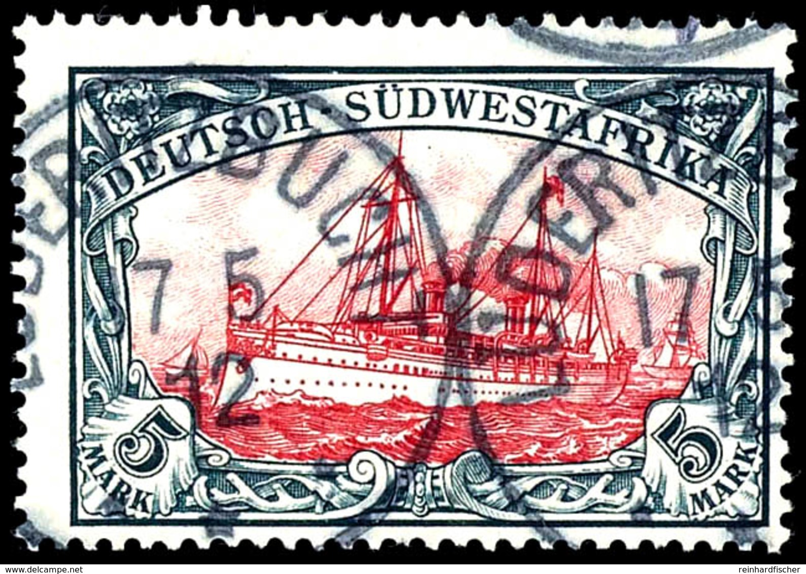 5 M. Kaiseryacht Mit Wz., Zentrisch Gestempelt "LÜDERITZBUCHT 17 / 5 12", Tadelloses Kabinettstück, Gepr. Bothe BPP, Mi. - Deutsch-Südwestafrika