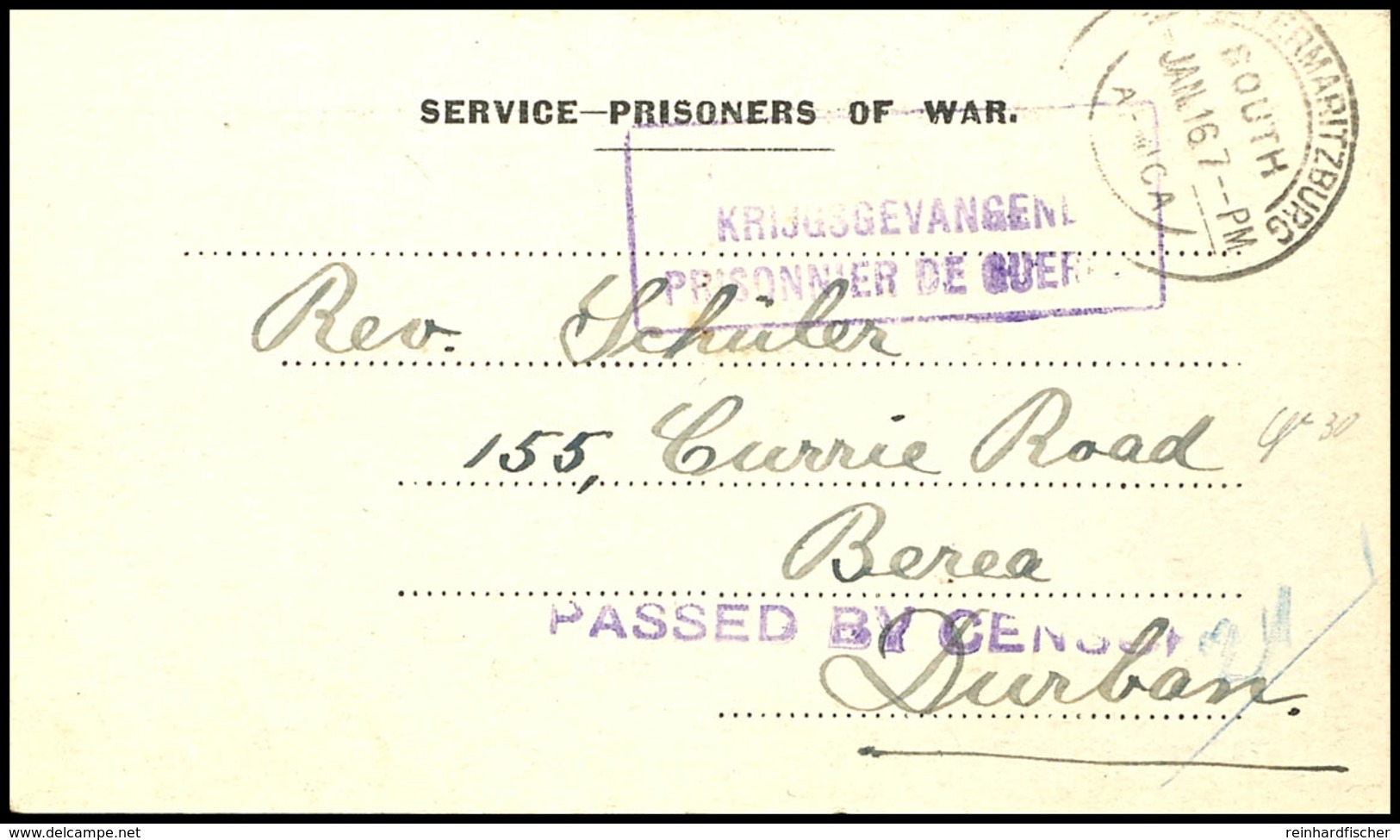 1915, Gedruckte Kriegsgefangenenkarte Vom Fort Napier, Peitermaritzburg 28.12.15 Mit Gedruckten Neujahrswünschen, Vorder - Deutsch-Südwestafrika