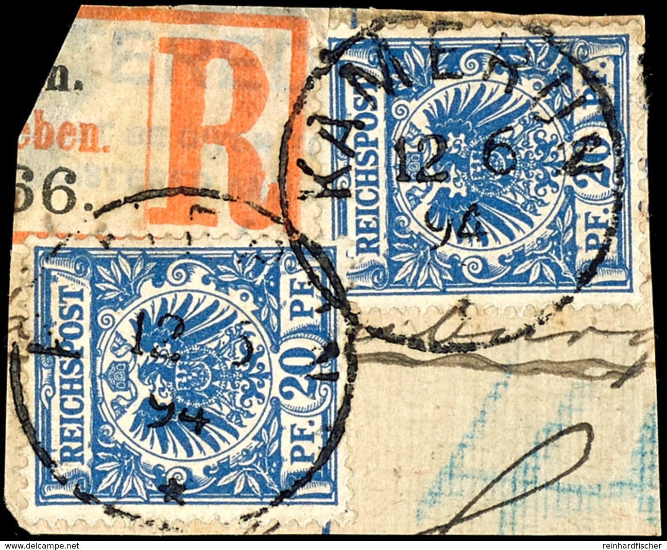 20 Pfg Krone/Adler, Zwei Werte Auf Briefstück Mit Entwertung "KAMERUN 12 6 94", Bedarfserhaltung., Katalog: V48d(2) BS - Kamerun