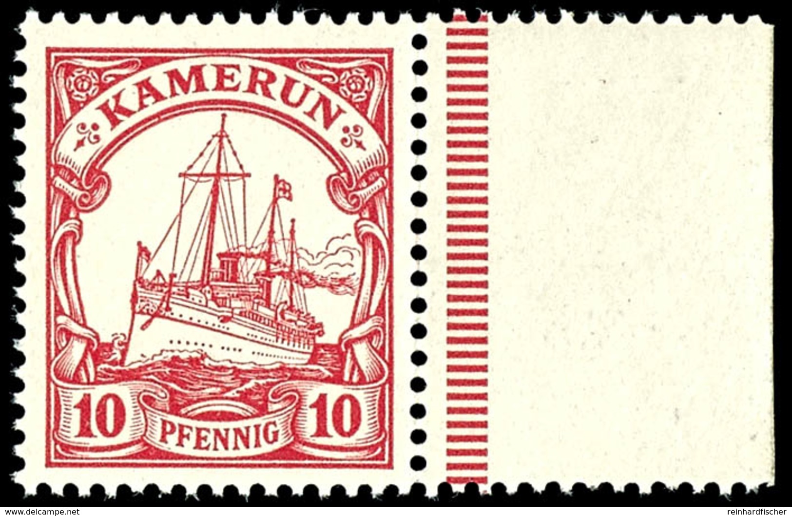 10 Pfg Kaiseryacht Ohne Wz. Mit Rechtem Bogenrand (gefaltet), Tadellos Postfrisch, Kabinett, Gepr. Bothe BPP, Mi. 100.-, - Kamerun