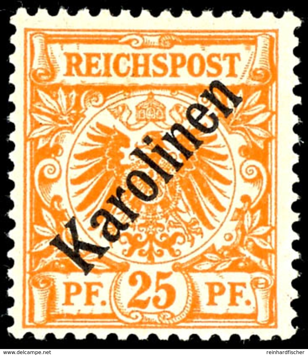 25 Pfg Krone/Adler Mit Diagonalaufdruck, Tadellos Ungebraucht, Gepr. Gebr. Senf Und Bothe, Mi. 1.800.-, Katalog: 5I * - Karolinen