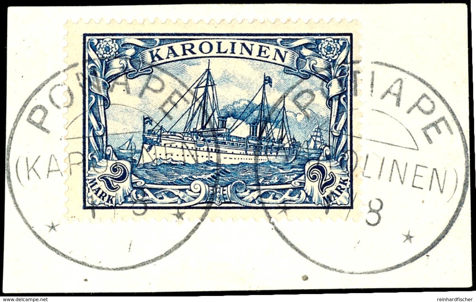 2 M. Kaiseryacht Auf Briefstück, Tadellos Gestempelt "PONAPE", Kabinett, Gepr. Richter Und Bothe BPP, Mi. 100.-, Katalog - Karolinen