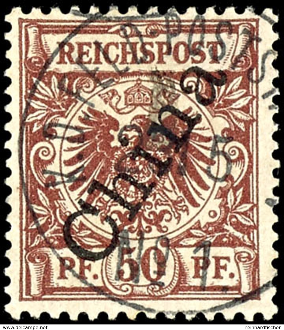 50 Pfg Krone/Adler Mit Aufdruck China, Gestempelt "FELDPOSTSTATION No. 1", Steuer 300.-, Katalog: M6II O - Kiautschou