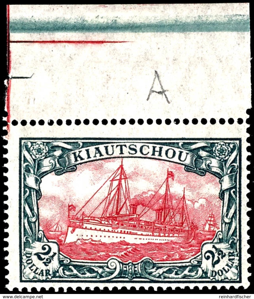 2 1/2 Dollar Kaiseryacht, Kriegsdruck In A-Zähnung Tadellos Postfrisch, Fotoattest Jäschke-Lantelme BPP (2019) : "in Feh - Kiauchau