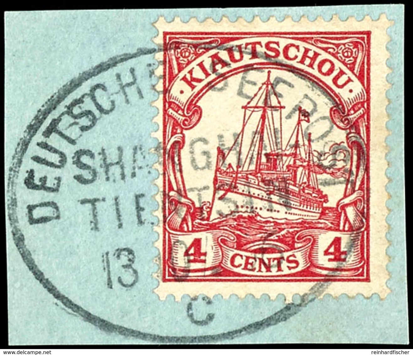 DEUTSCHE SEEPOST SHANGHAI-TIENTSIN C 13/04 06, Auf Briefstück Mit Kiautschou 4 C. Kaiseryacht, Tadellos, Gepr. Dr. Wittm - Kiautschou