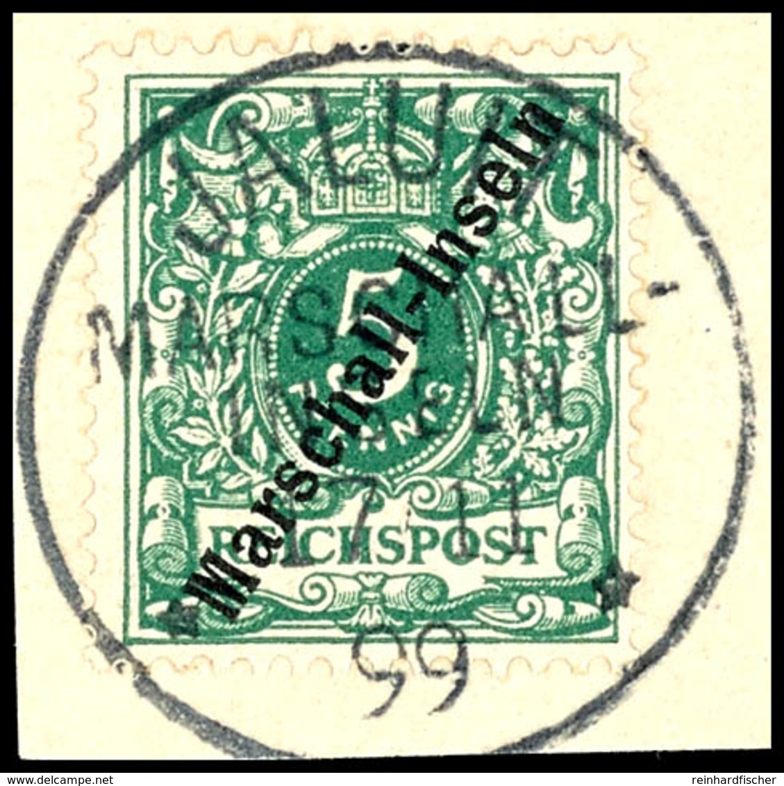 5 Pfg Krone/Adler Mit Steilem Bdr.-Aufdruck "Marschall-Inseln", Tadellos Gestempelt Mit 1. Stempel "Jaluit Marschall-Ins - Marshall-Inseln