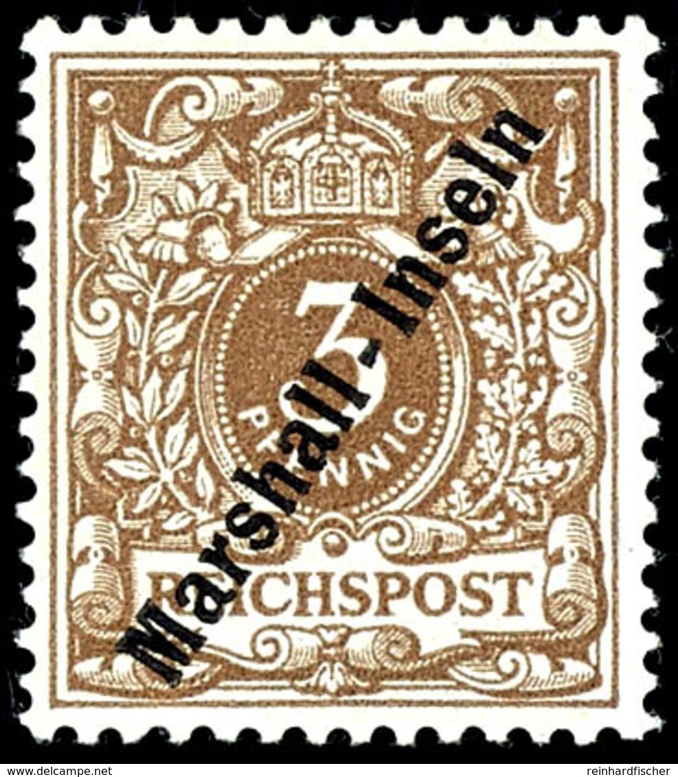 3 Pfennig Lebhaftorangebraun, Ungebraucht, Pracht,  Doppelt Geprüft Bothe BPP, Michel 350,-, Katalog: 7b * - Marshall-Inseln