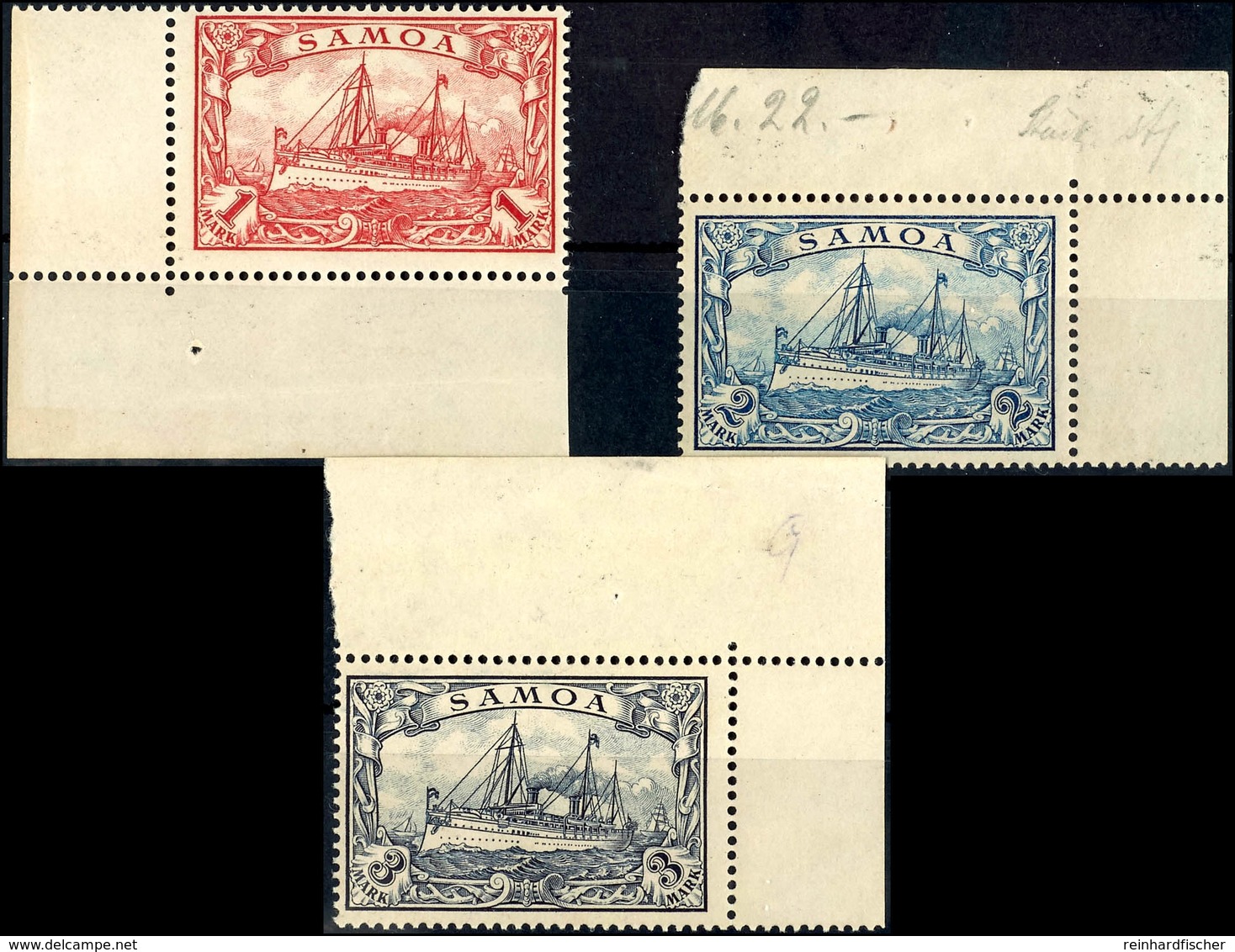 1 Bis 3 Mark Eckrandstücke, Postfrisch, Ohne Signatur, Michel 90,-, Katalog: 16/18 ** - Samoa