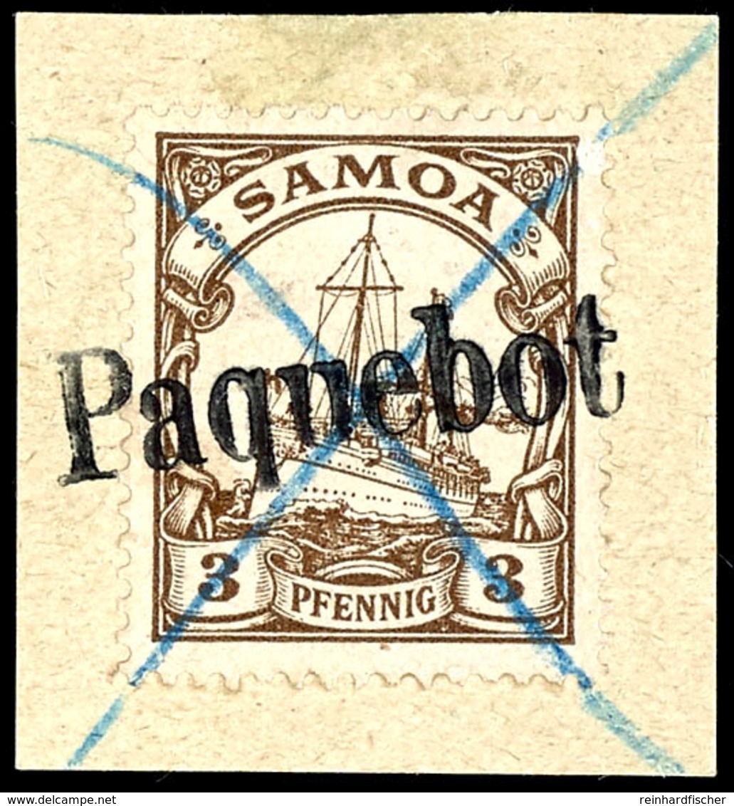 "Paquebot", Schwarzer L1 Als Zusätzlicher Entwerter Auf Briefstück Mit Samoa 3 Pfg Kaiseryacht Mit Blaustiftentwertung,  - Samoa