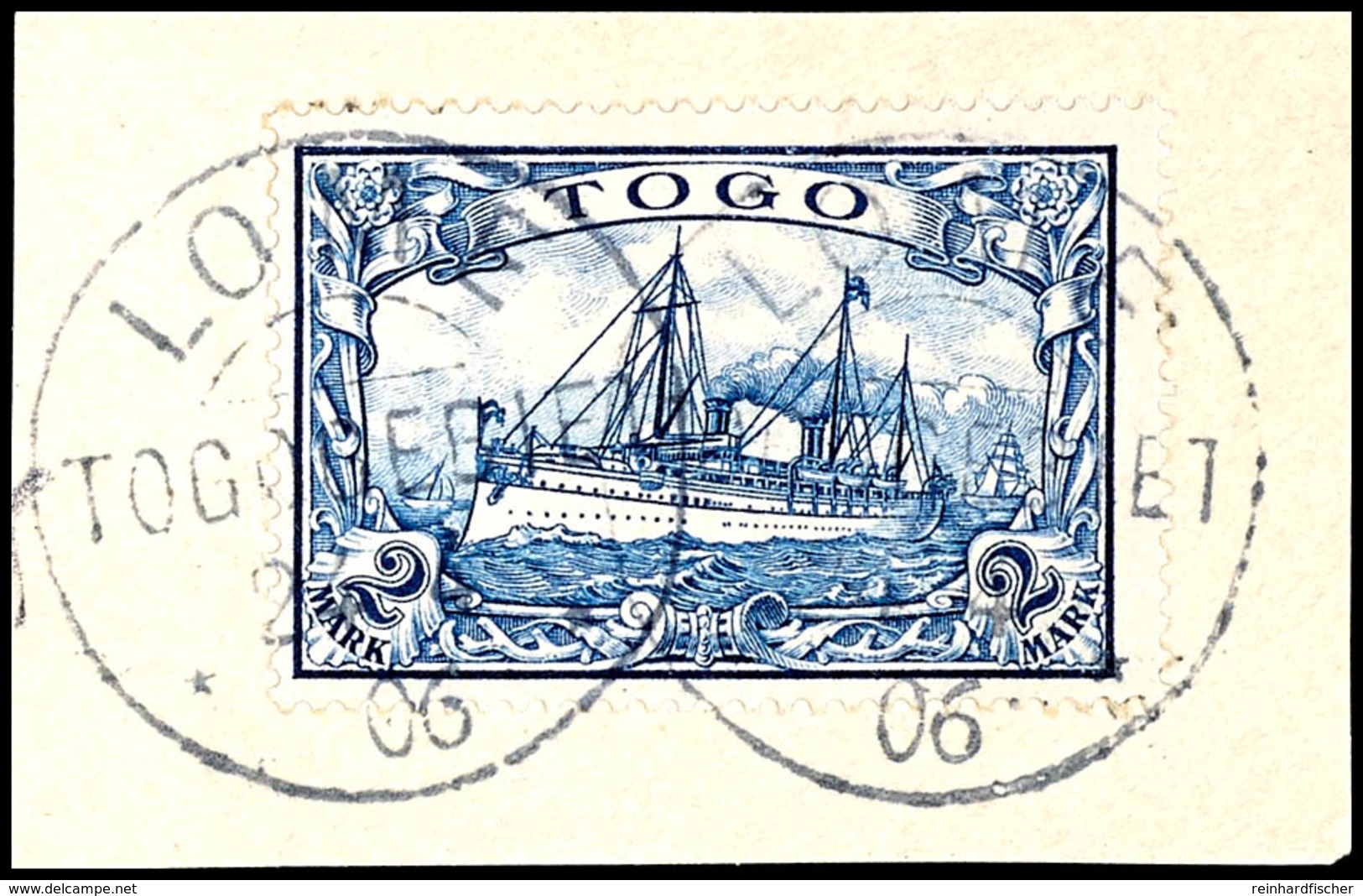 2 Mk. Schiffszeichnung Auf Briefstück, Klare Stpl. "LOME 24/4 06", Mi. 100,-, Katalog: 17 BS - Togo