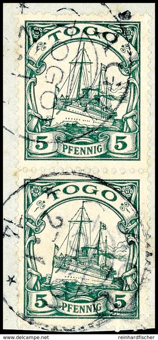 AGU 27.1 14, 2mal Je Zentrisch Auf Briefstück Senkr. Paar 5 Pfg Kaiseryacht, Katalog: 21(2) BS - Togo
