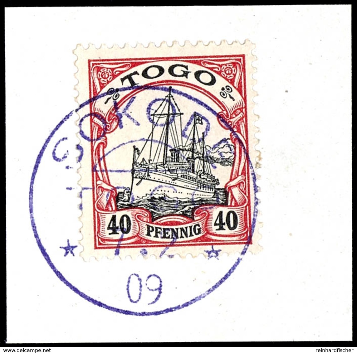 SOKODE 7.2 09, Je Violett Auf 2 Briefstücken 20 Und 40 Pfg. Schiffszeichnung, Katalog: 10,13 BS - Togo