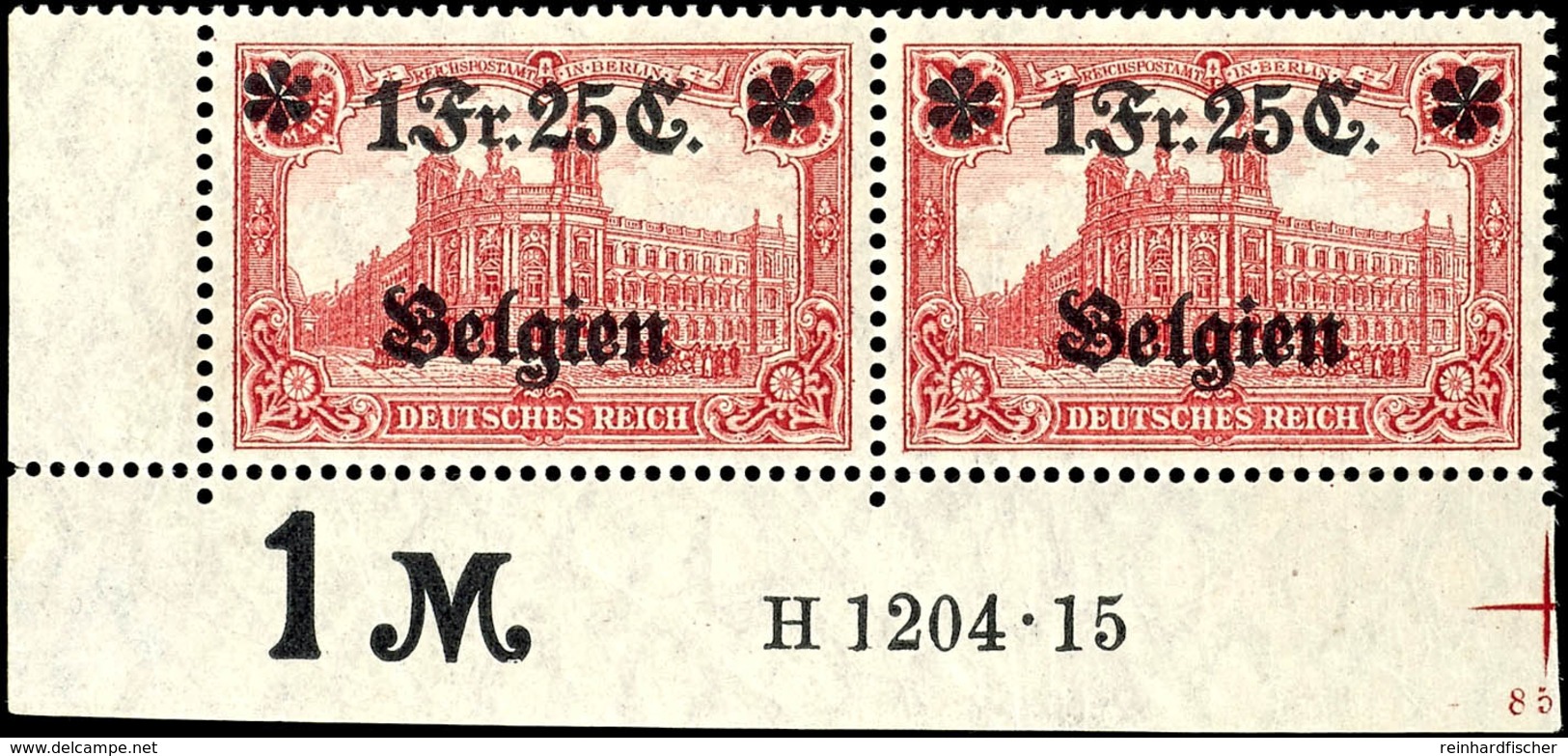 1 Franc 25 C. Auf 1 Mark Landespost Belgien, Postfrisch Aus Der Linken Unteren Bogenecke Mit HAN H 1204.15, Geprüft Hey  - Sonstige & Ohne Zuordnung