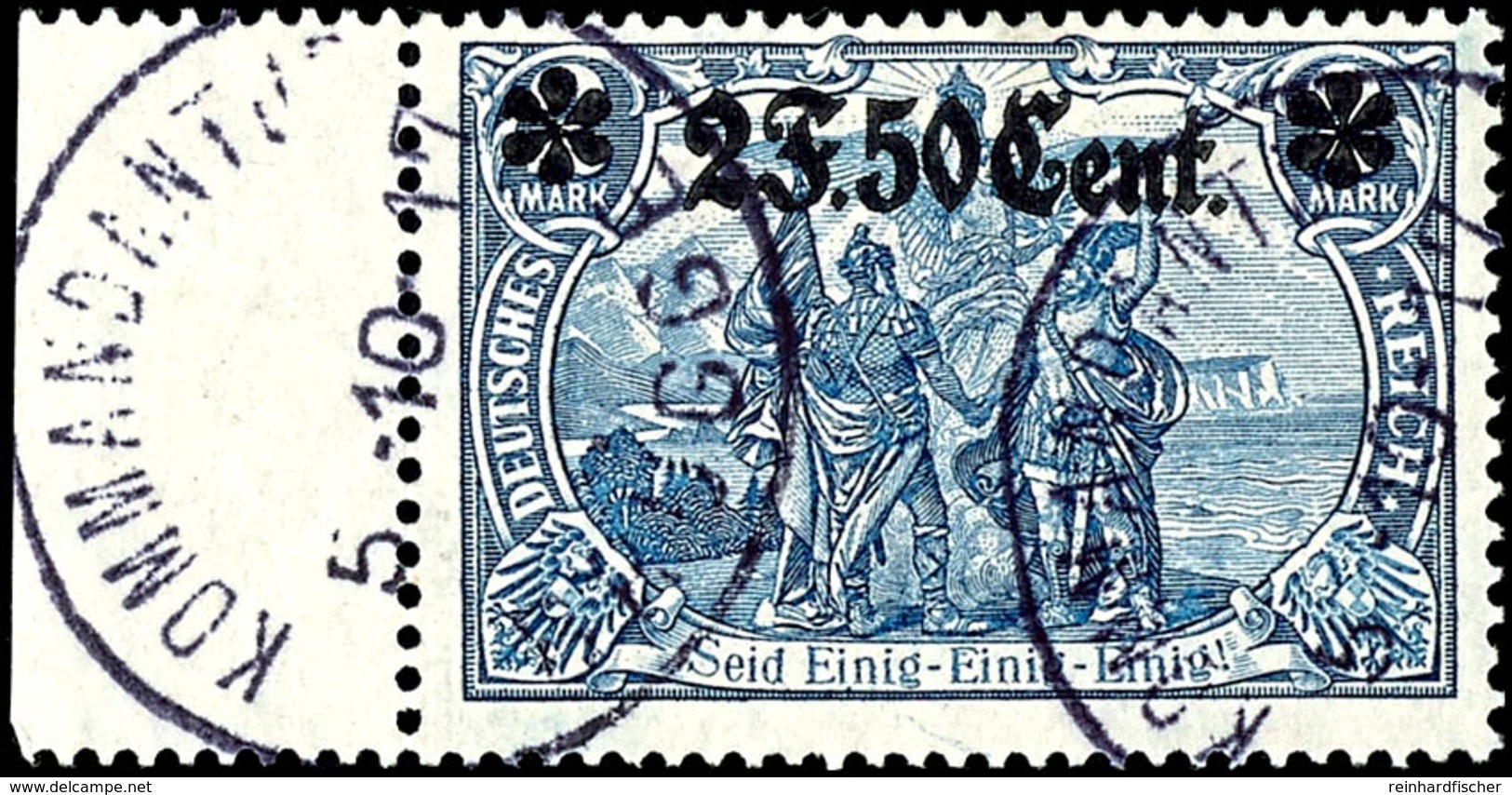 2 Francs 50 Cent Auf 2 Mark, Gestempelt Vom Linken Rand Mit Plattenfehler I "Krone Beschädigt", Kurzbefund Wasels BPP "e - Sonstige & Ohne Zuordnung