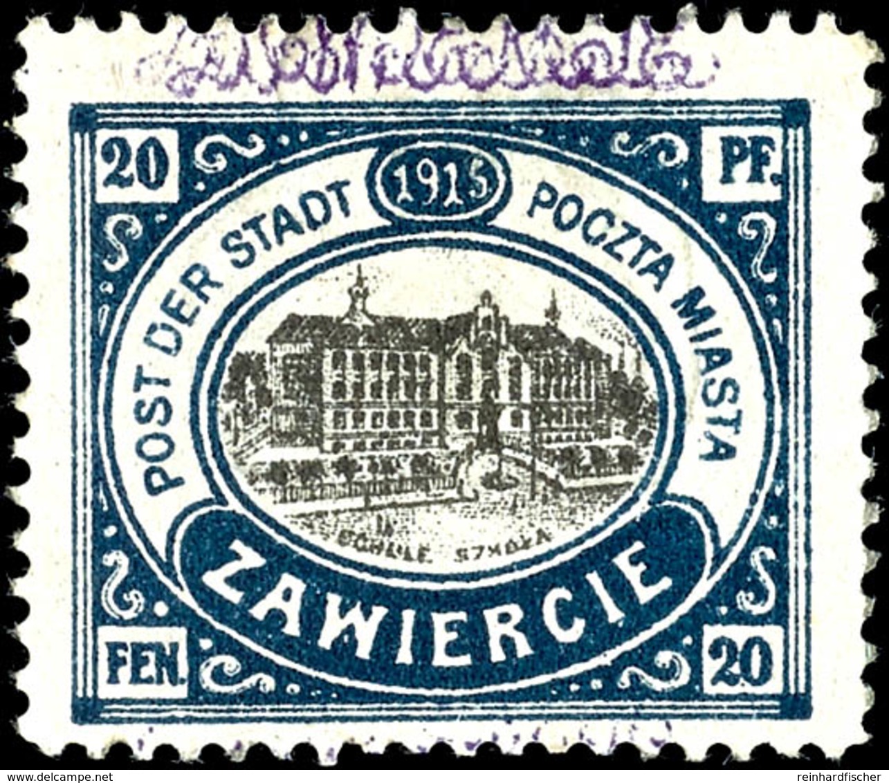 20 Fen Freimarke Mit Dunkelrotlilanem Aufdruck "Zawierce", Abart "doppelter Aufdruck Am Oberen Markenrand", Ungebraucht  - Sonstige & Ohne Zuordnung