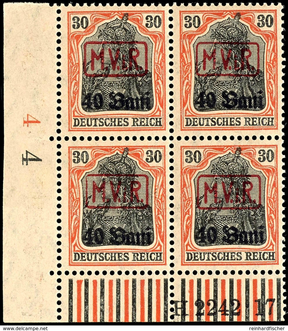 40 Bani Auf 30 Pfennig, Postfrischer Viererblock Aus Der Linken Unteren Bogenecke, Dort Mit HAN 2242.17, Mi.418,-, Katal - Autres & Non Classés