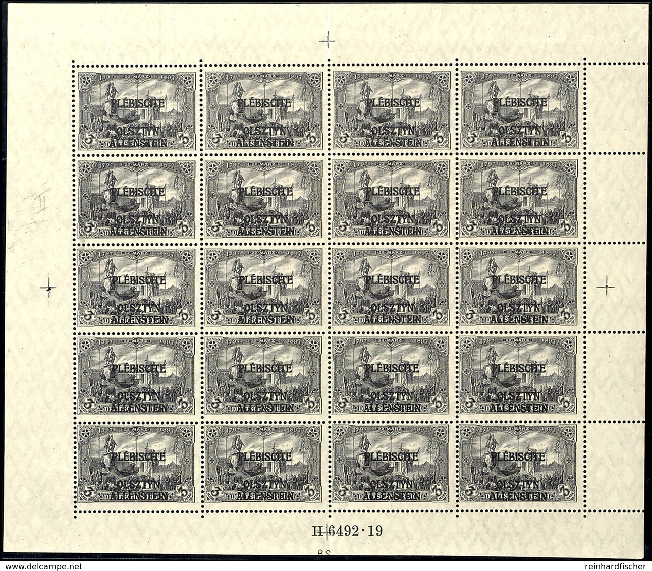 3 Mark, Postfrisch Originalbogen Mit HAN 6492.19 Und Spiegelverkehrter Platte Nr.29, 4 Marken Mit Platten-Oberrand, Mi.2 - Sonstige & Ohne Zuordnung