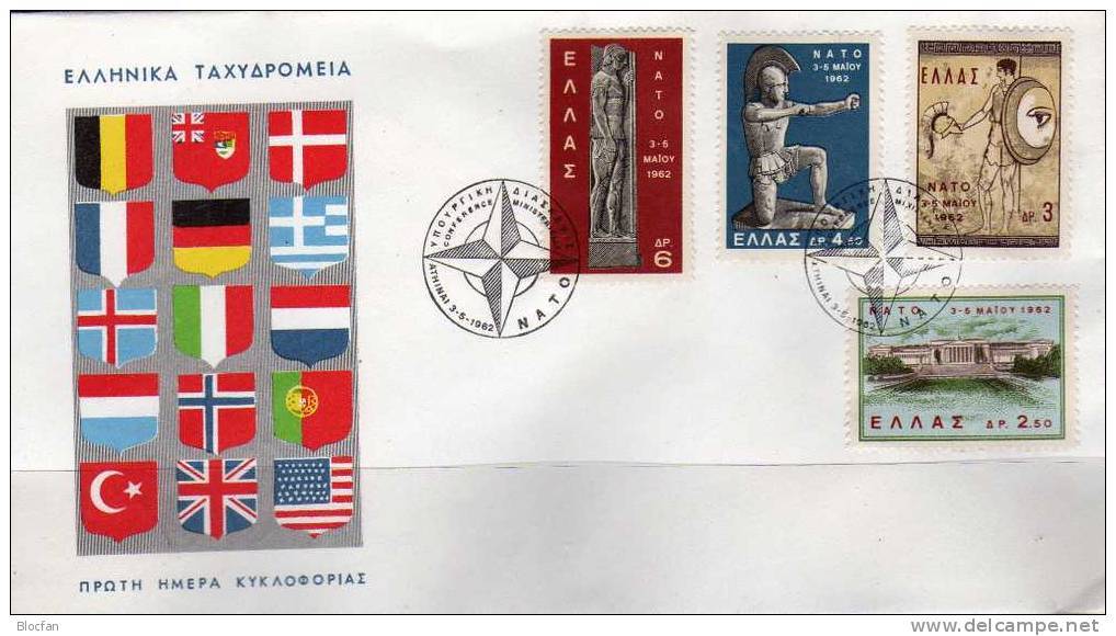 Historie Konferenz Der NATO 1962 Griechenland 792/5+FDC O 4€ Krieger Hellas History Cover Of Greece CEPT Europe Rar - FDC