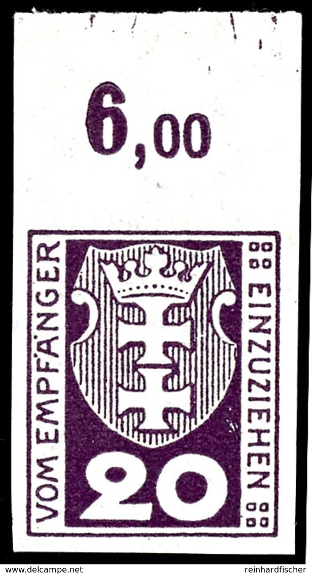 20 Pfennig Kleines Wappen, Postfrische Ungezähnte Marke Vom Oberrand (dort Falz Im Rand)  Kurzbefund Soecknick BPP "echt - Sonstige & Ohne Zuordnung