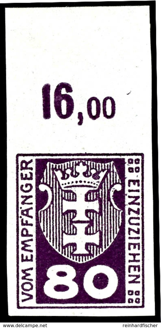 80 Pfennig Kleines Wappen, Postfrische Ungezähnte Marke Vom Oberrand (dort Falz Im Rand)  Kurzbefund Soecknick BPP "echt - Sonstige & Ohne Zuordnung