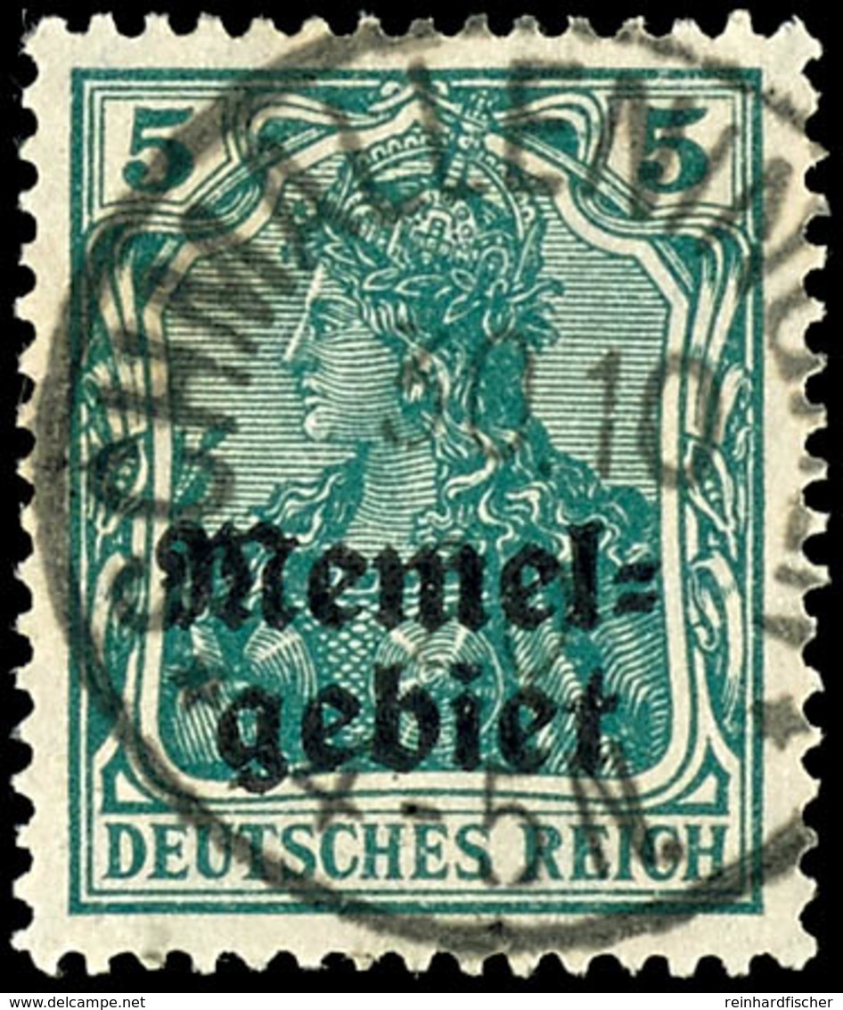5 Pfennig Dunkelbläulichgrün, Gestempelt, Geprüft Dr. Klein, Mi.280,-, Katalog: 1c O - Memelgebiet 1923