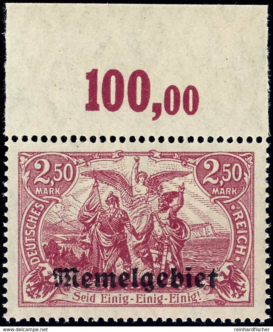 2,50 Mark Dunkelgraulila, Postfrisch Vom Oberrand, Kurzbefund Huylmanns BPP "echt, Einwandfrei", Mi.-,-, Katalog: 13c PO - Memelgebiet 1923