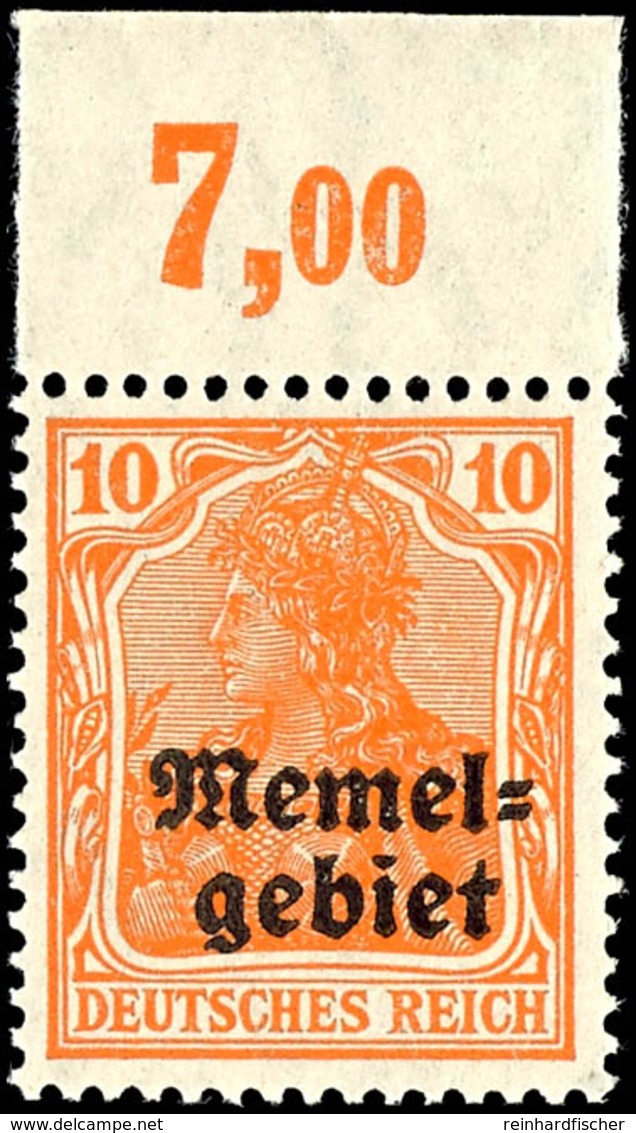 10 Pfennig Orange, Postfrisch Vom Oberrand, Kurzbefund Huylmanns BPP "echt, Einwandfrei", Mi.400,-, Katalog: 14POR ** - Memel (Klaïpeda) 1923