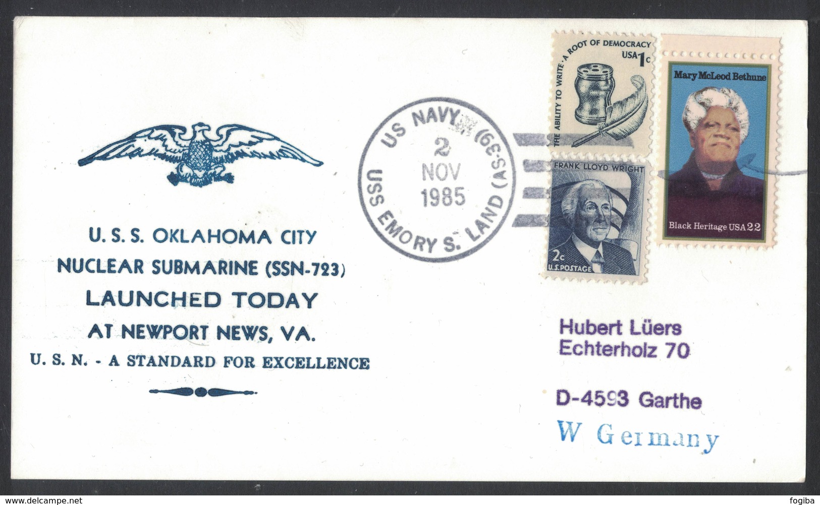 AN89  USA 1985 Cover US Navy / USS Oklaoma City Nuclear Submarine SSN-723 - Storia Postale