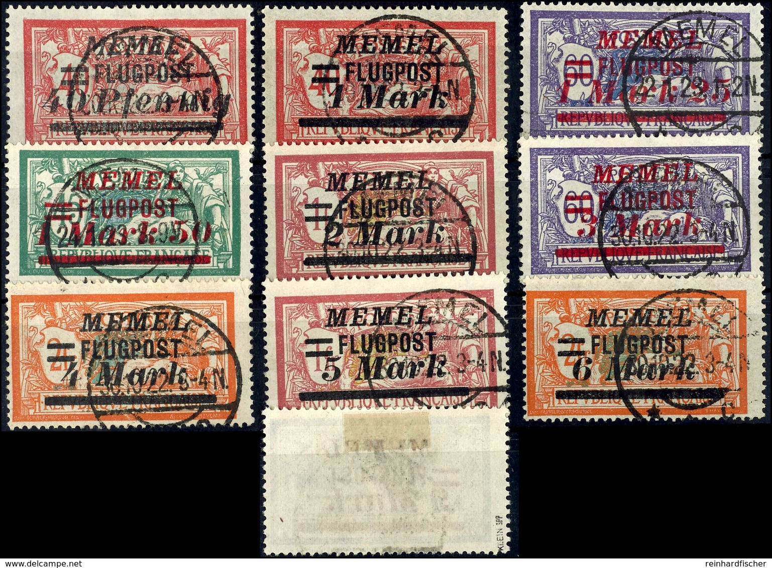 40 Pfennig Bis 9 Mark Flugpostmarken, Satz Komplett Gestempelt, Höchstwert Nr.107 Geprüft Klein BPP, Mi.200,-, Katalog:  - Memelgebiet 1923