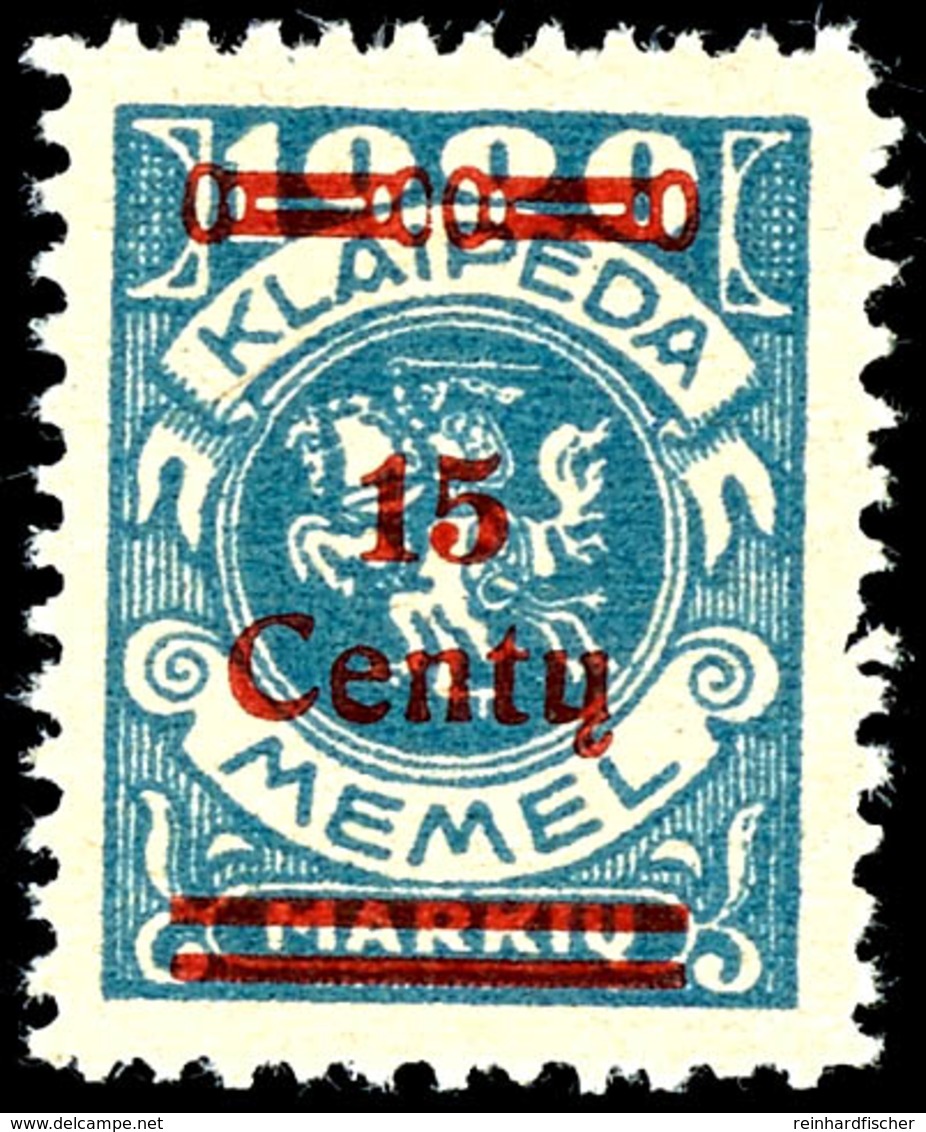 15 C. Auf 1000 M. Blau, Tadellos Postfrisch, Gepr. Klein BPP, Mi. 500.-, Katalog: 213I ** - Memelgebiet 1923