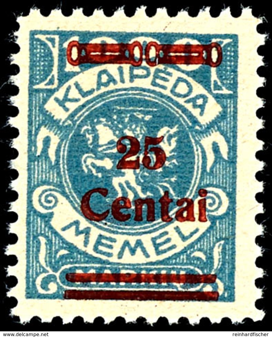 25 C. Auf 1000 M. Grünblau, Tadellos Postfrisch, Gepr. Klein BPP, Mi. 500.-, Katalog: 221I ** - Memelgebiet 1923