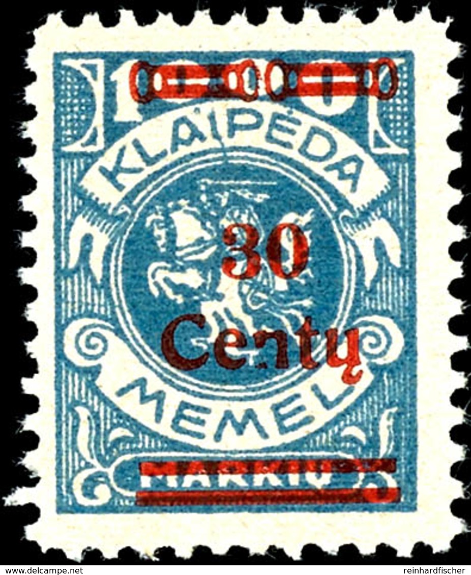 30 C. Auf 1000 M. Blau, Tadellos Postfrisch, Gepr. Klein BPP, Mi. 500.-, Katalog: 229I ** - Memelgebiet 1923