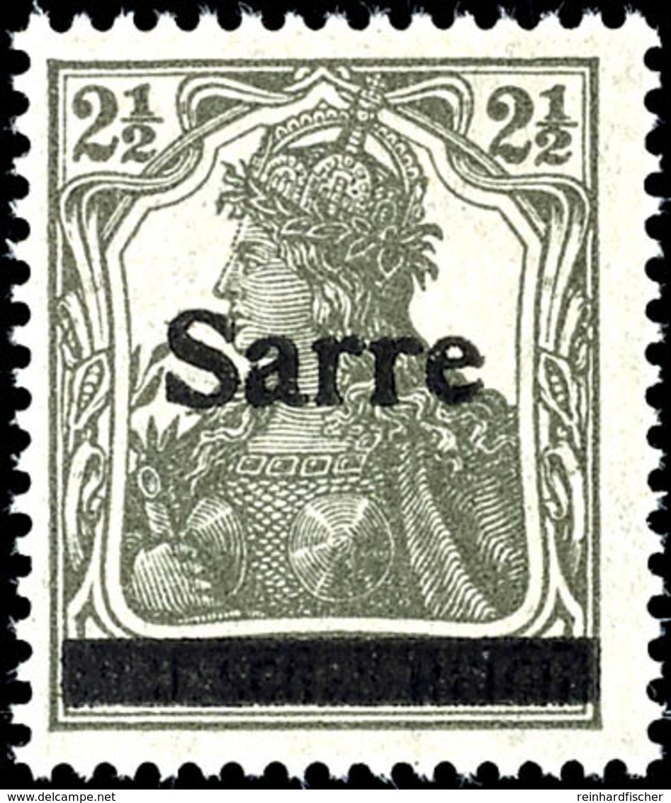 2 1/2 Pfg Germania Dunkelgrüngrau Sog. Bronzegrau Mit Aufdruck "Sarre" In Type I, Tadellos Postfrisch, Fotobefund Braun  - Sonstige & Ohne Zuordnung