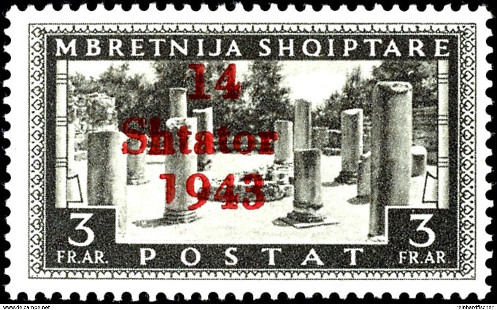 3 Fr. Freimarke Mit Aufdruckfehler VI " '1' Von '1943' Verkürzt", Tadellos Postfrisch, Gepr. Dr. Rommerskirchen BPP, Mi. - Albanien