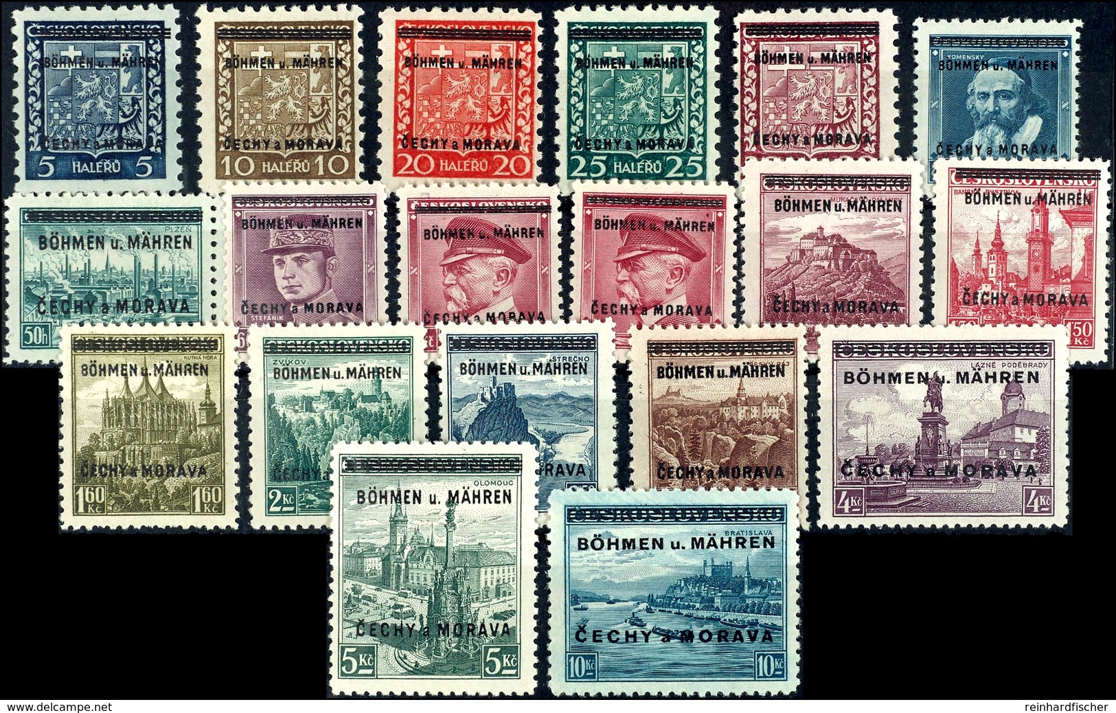 5 H. - 10 Kc. Freimarken, 19 Werte Komplett, Tadellos Postfrisch, Höchstwerte Gepr. Gilbert, Mi. 140.-, Katalog: 1/19 ** - Böhmen Und Mähren