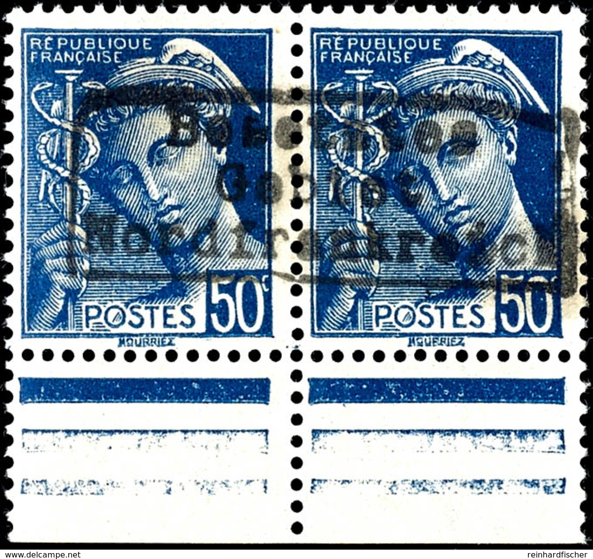 50 C. Freimarke Blau, Waagerechtes Paar Mit Aufdruck In Type I, Tadellos Postfrisch U. A. Sign. Und Fotoattestkopie Kris - Sonstige & Ohne Zuordnung