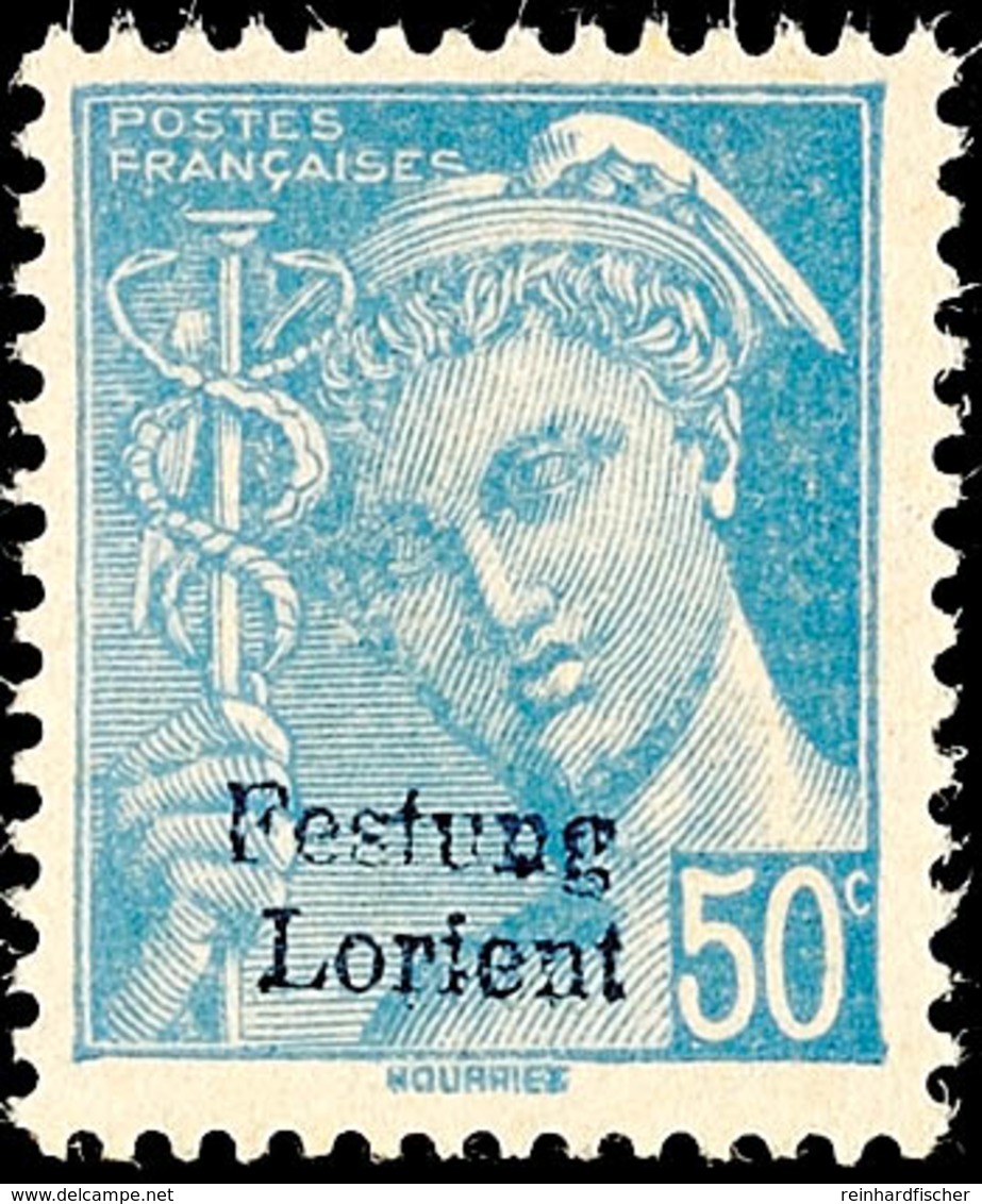 50 C. Freimarke Hellblau Mit Aufdruck "Festung Lorient", Tadellos Postfrisch, Auflage Nur 1.800 Stück, Unsigniert, Fotoa - Sonstige & Ohne Zuordnung