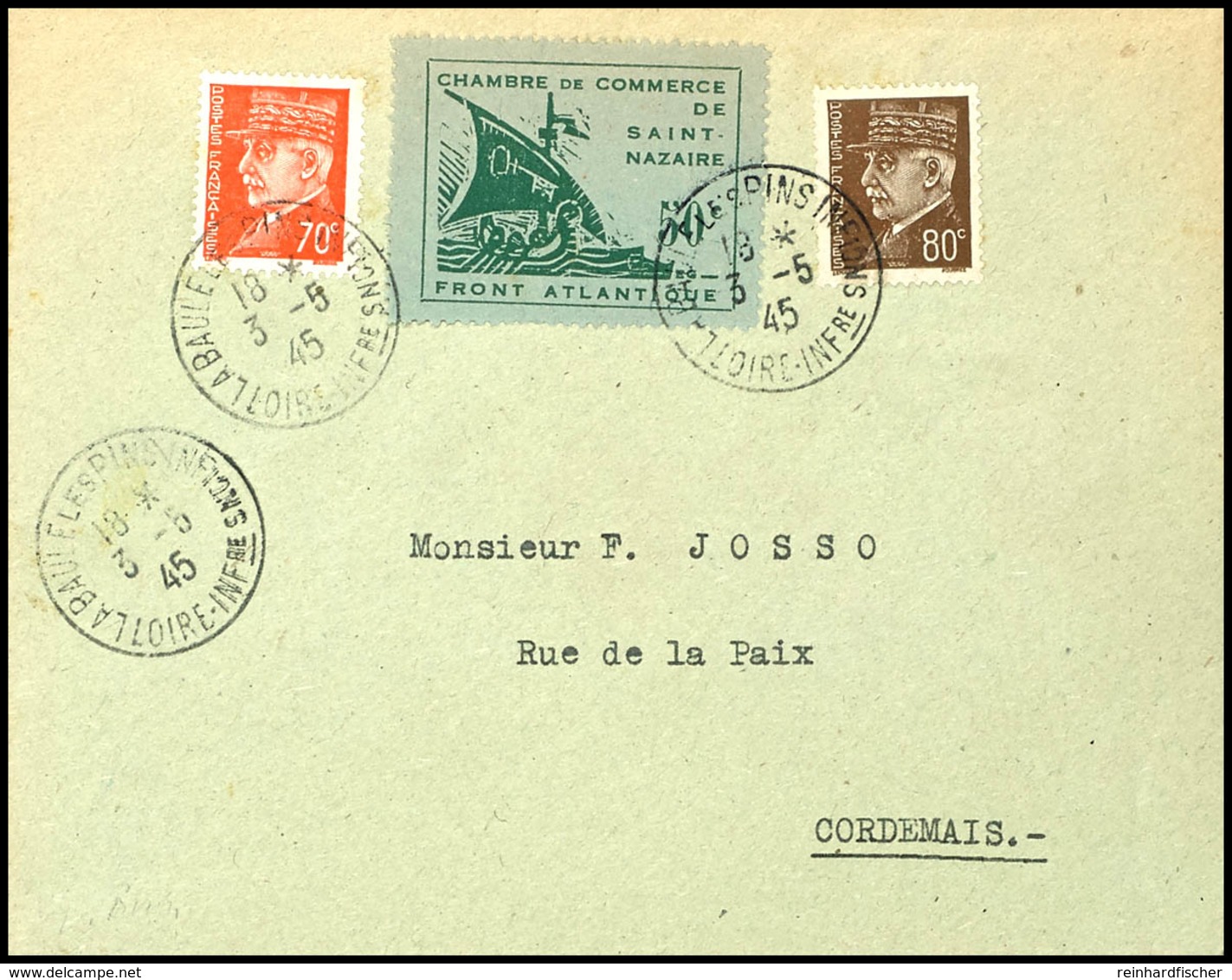 50 C. Handelskammer + Frankreich 519+520 Auf Brief Von LA BAULE 03-05 45 Nach Cordemais, Mi. 500,--, Katalog: 1+ZuF BF - Other & Unclassified