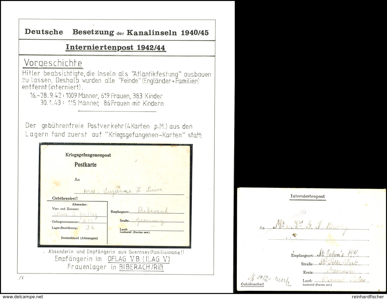 1943, Interniertenpost, KGF-Postkartenvordruck Aus Lager 34 Ins KGF-Lager Nach Biberach/Riß Sowie Internierten-Faltbnief - Segunda Guerra Mundial