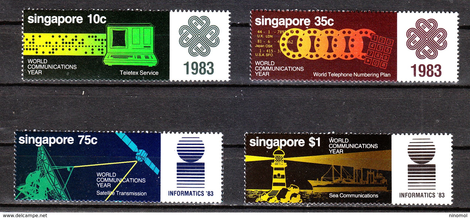 Singapore  - 1983. World Communication Year. Telex , Telephon, Satellite, Sea With Lighthouse. MNH Cpl. Series - Telecom