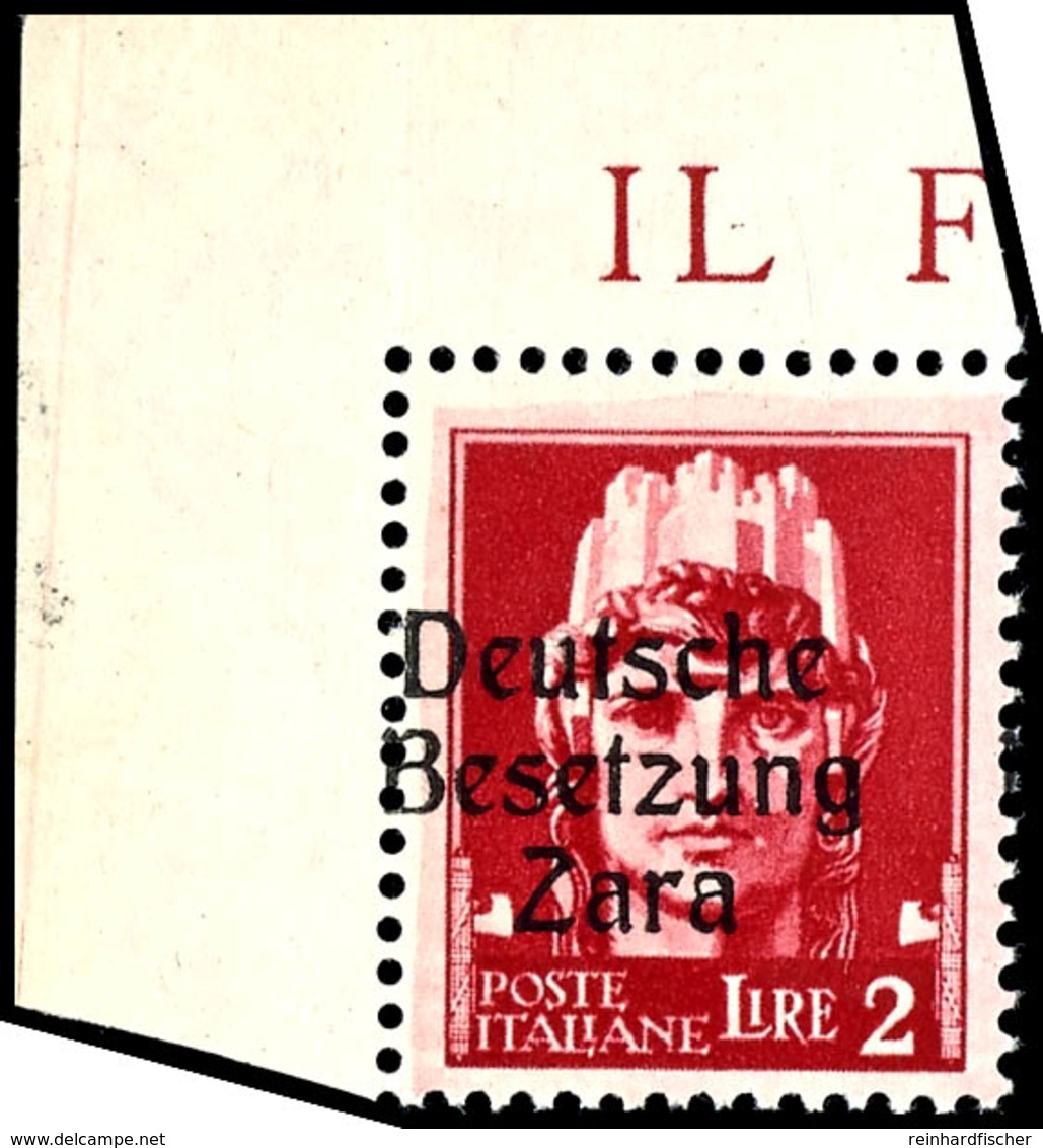 2 Lire, Type I, Linke Obere Bogenecke Postfrisch (Rand 1mal Gefaltet), Sign. Ludin BPP, Kurzbefund Brunel VP (2018): "Di - Deutsche Bes.: Zara